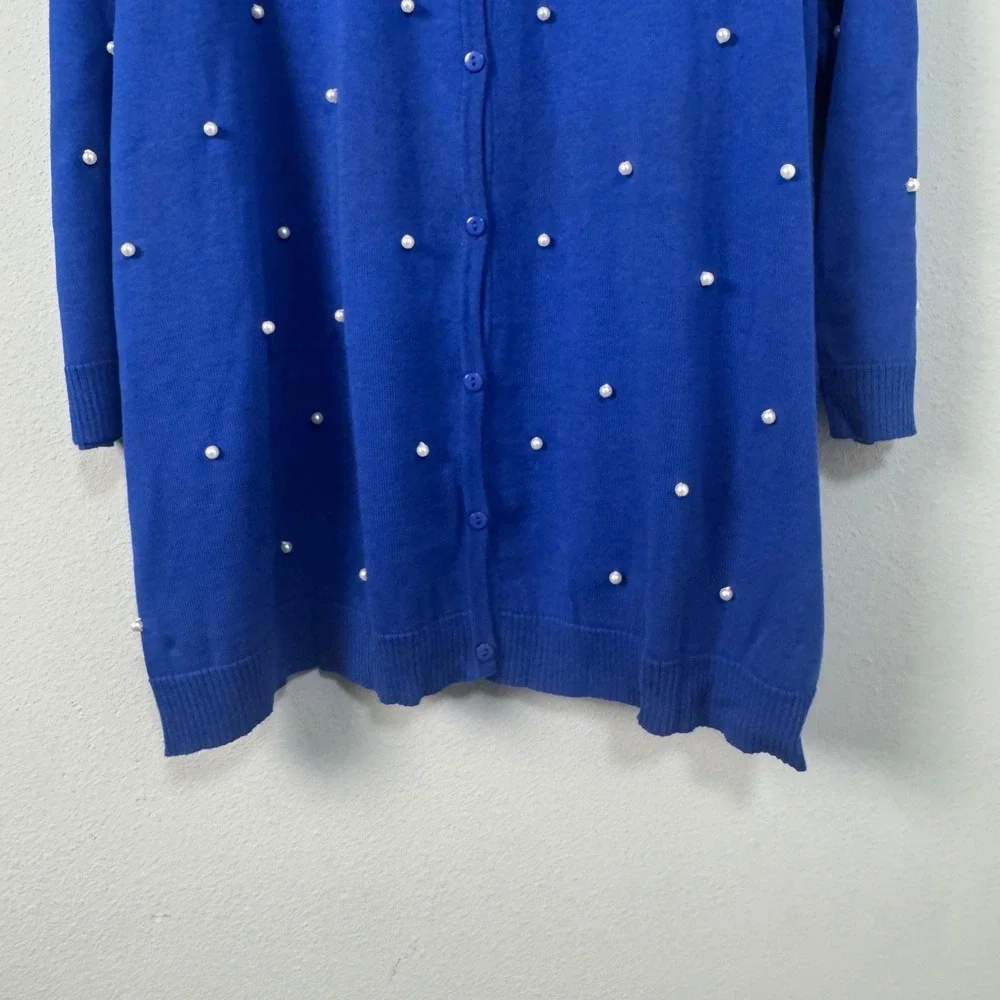Quacker Factory Royal Blue Pearl Embellished 2 Piece Cardigan Shell Set 3X NEW
